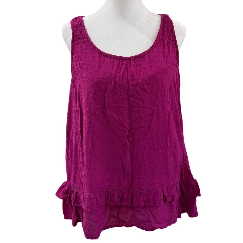 Democracy Womens Magenta Swiss Dot Ruffle Hem Tie Back Tank Top BH907RD2E Size M